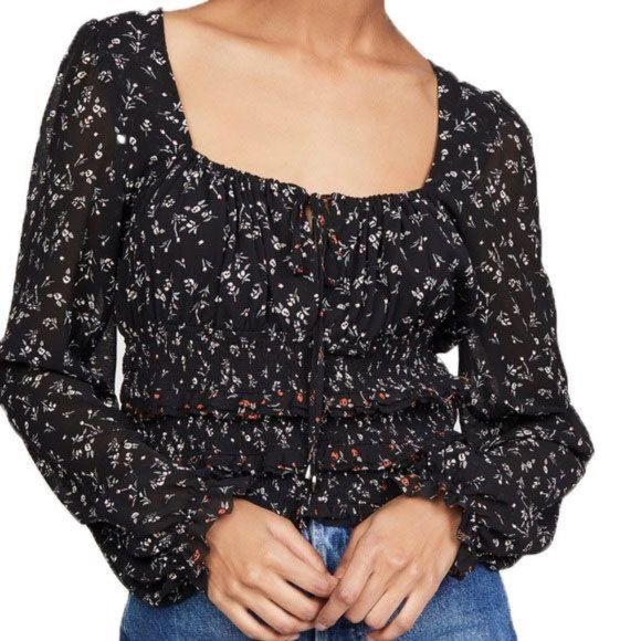 FREE PEOPLE Printed Lolita Top Floral Black NWT XS - Picture 6 of 6